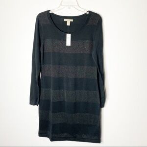 NWT Banana Republic Factory Black‎ Shimmer Striped Sweater Work Dress Size Large